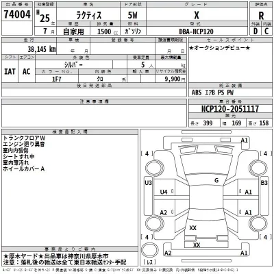 Toyota RACTIS  с аукциона в Японии