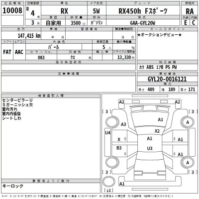 Lexus RX  с аукциона в Японии