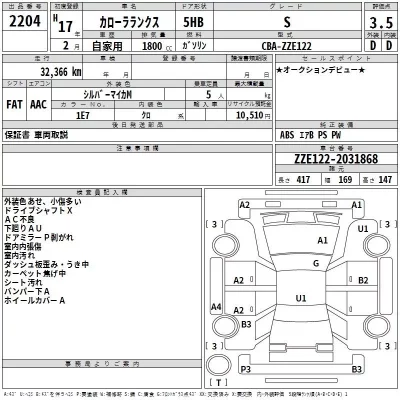 Toyota COROLLA RUNX  с аукциона в Японии