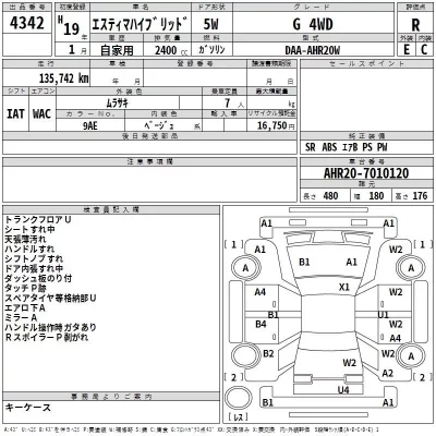 Toyota ESTIMA HYBRID  с аукциона в Японии