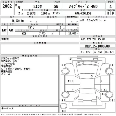 Toyota SIENTA  с аукциона в Японии