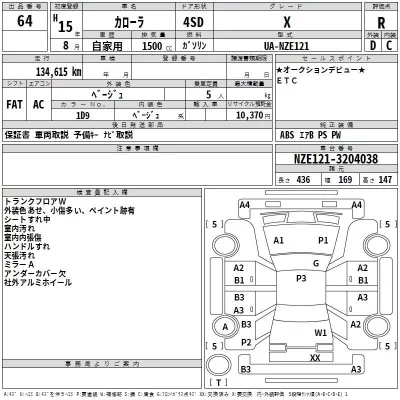 Toyota COROLLA  с аукциона в Японии