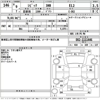 Honda CIVIC  с аукциона в Японии