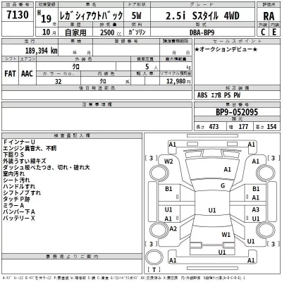 Subaru LEGACY OUTBACK  с аукциона в Японии