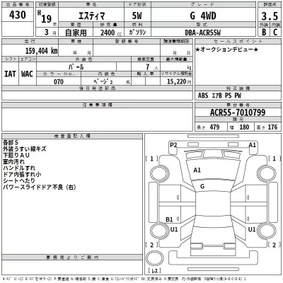 Toyota ESTIMA  с аукциона в Японии
