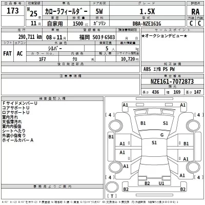 Toyota COROLLA FIELDER  с аукциона в Японии
