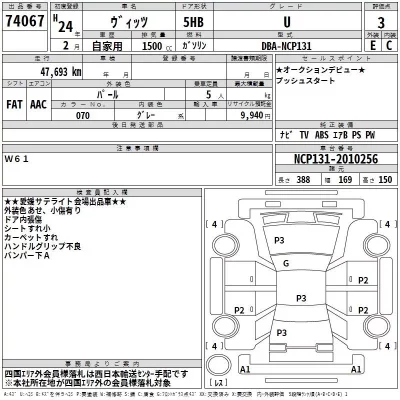 Toyota VITZ  с аукциона в Японии