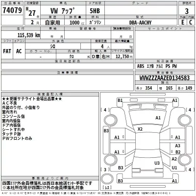 Volkswagen UP  с аукциона в Японии
