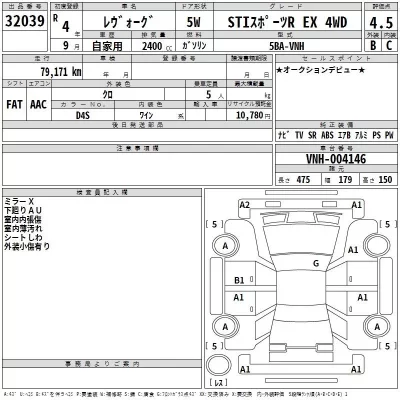Subaru LEVORG  с аукциона в Японии