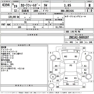Toyota COROLLA FIELDER  с аукциона в Японии