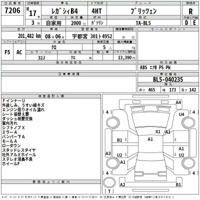 Subaru LEGACY B4  с аукциона в Японии