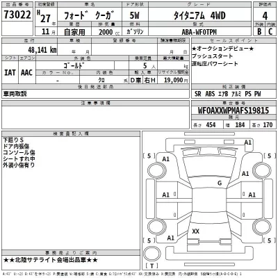Ford KUGA  с аукциона в Японии