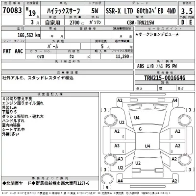 Toyota HILUX SURF  с аукциона в Японии