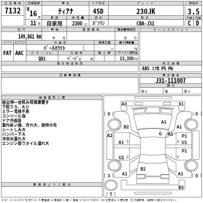 Nissan TEANA  с аукциона в Японии
