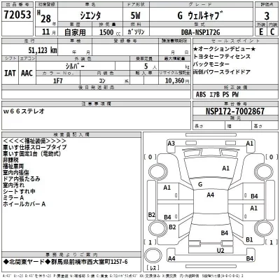 Toyota SIENTA  с аукциона в Японии
