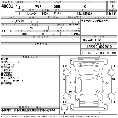 Toyota YARIS  с аукциона в Японии