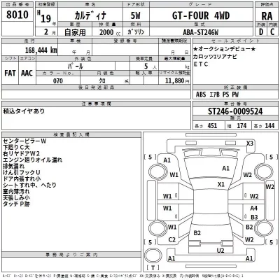 Toyota CALDINA  с аукциона в Японии