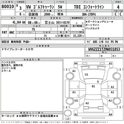 Volkswagen GOLF TOURAN  с аукциона в Японии