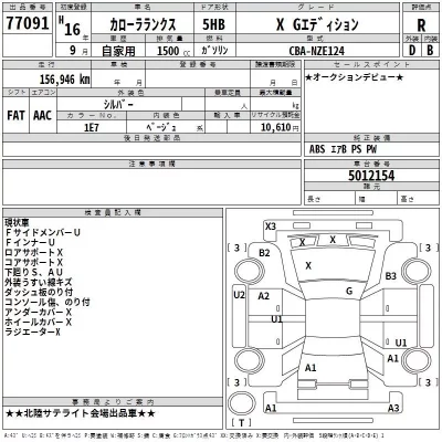 Toyota COROLLA RUNX  с аукциона в Японии
