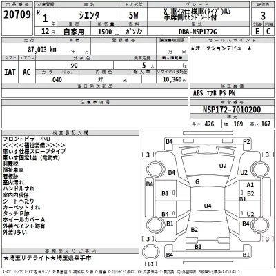Toyota SIENTA  с аукциона в Японии