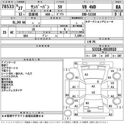 Subaru SAMBAR  с аукциона в Японии