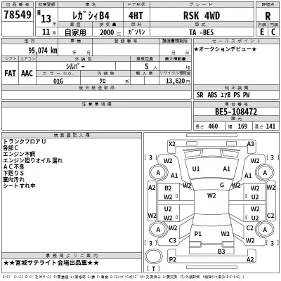 Subaru LEGACY B4  с аукциона в Японии