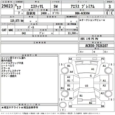 Toyota ESTIMA  с аукциона в Японии
