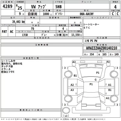 Volkswagen UP  с аукциона в Японии