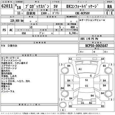 Toyota PROBOX  с аукциона в Японии