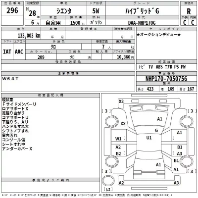 Toyota SIENTA  с аукциона в Японии