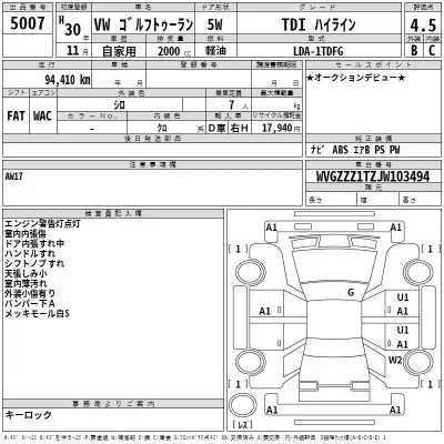 Volkswagen GOLF TOURAN  с аукциона в Японии