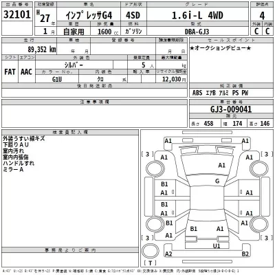 Subaru IMPREZA G4  с аукциона в Японии