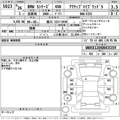 BMW 5-Series  с аукциона в Японии