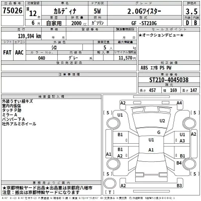 Toyota CALDINA  с аукциона в Японии