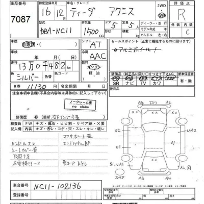 Nissan TIIDA  с аукциона в Японии