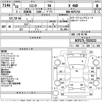 Toyota SIENTA  с аукциона в Японии
