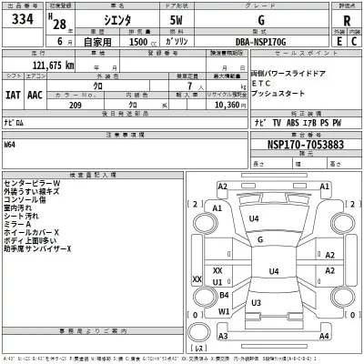 Toyota SIENTA  с аукциона в Японии