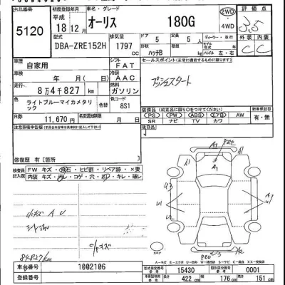 Toyota AURIS  с аукциона в Японии