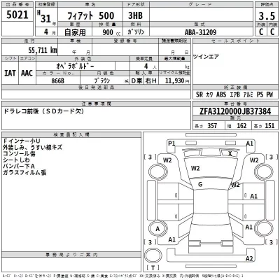 Fiat 500  с аукциона в Японии