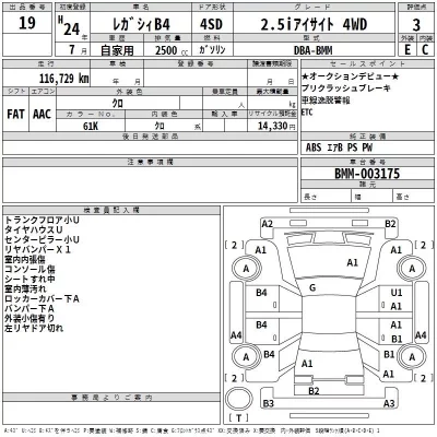 Subaru LEGACY B4  с аукциона в Японии