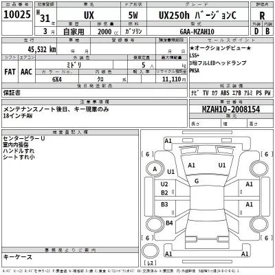 Lexus UX  с аукциона в Японии