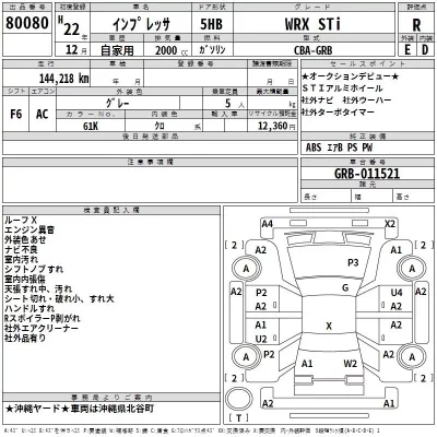 Subaru IMPREZA  с аукциона в Японии
