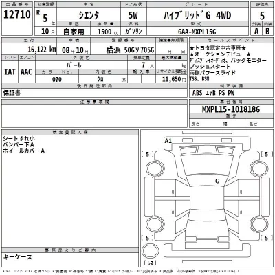 Toyota SIENTA  с аукциона в Японии