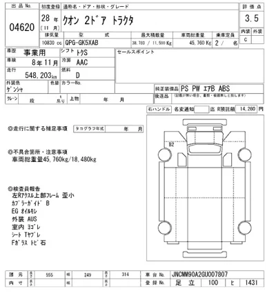 Nissan QUON  с аукциона в Японии