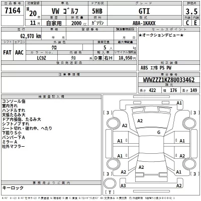 Volkswagen GOLF  с аукциона в Японии
