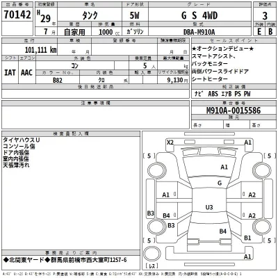 Toyota TANK  с аукциона в Японии
