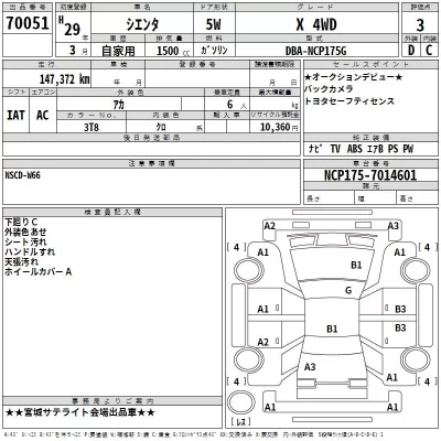 Toyota SIENTA  с аукциона в Японии