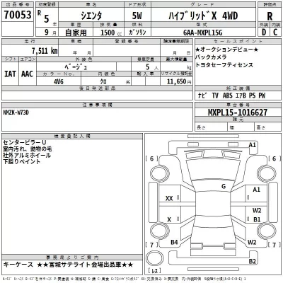 Toyota SIENTA  с аукциона в Японии