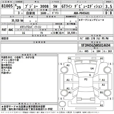 Peugeot 3008  с аукциона в Японии