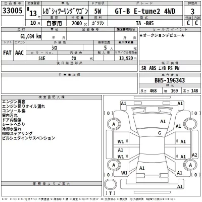 Subaru LEGACY  с аукциона в Японии